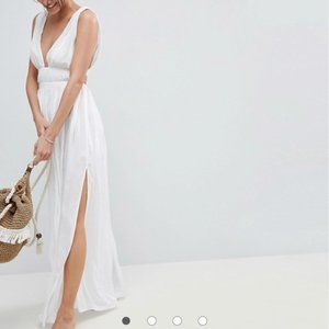 Asos Design Grecian Plunge Maxi Woven Beach Dress